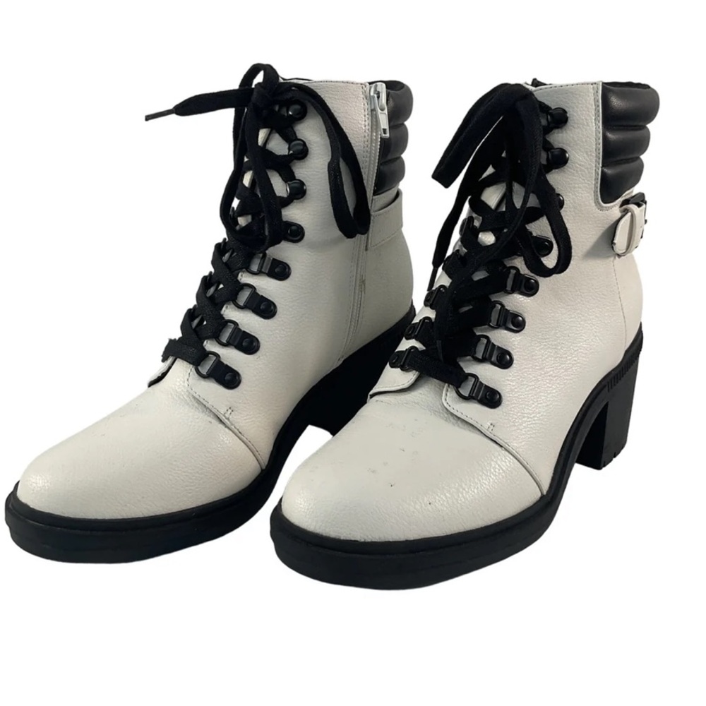 MIX NO.6 WHITE COMBAT ANKLE BOOTS BLACK WHITE LACE ZIPPER SIZE 7 M
